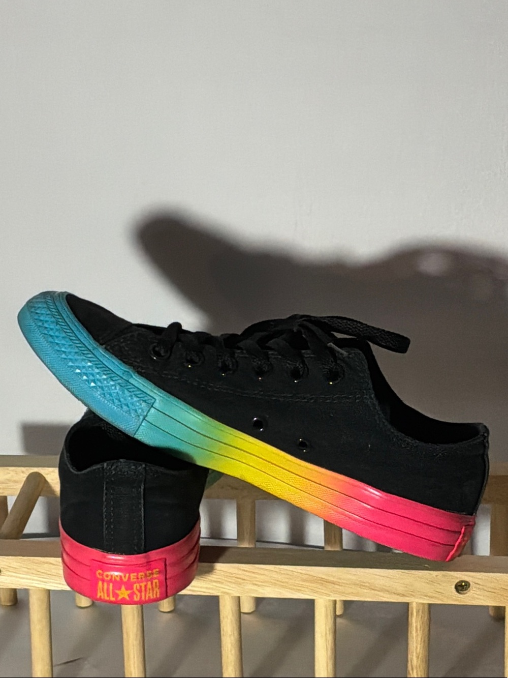 🌙✨Converse Black Canvas Low Top Sneakers with Rainbow Gradient Sole - Picture 7 of 9